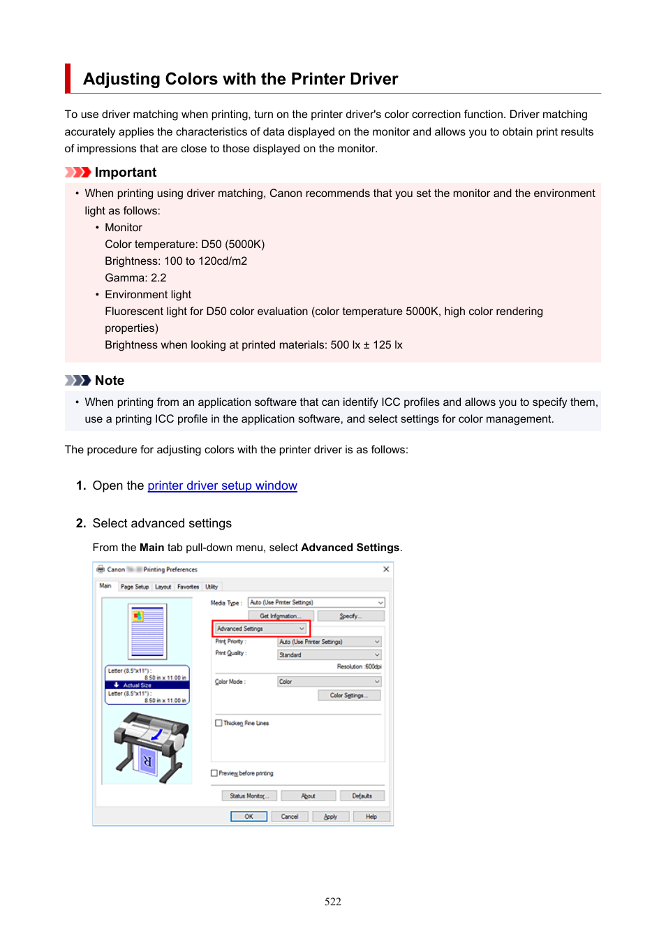 Adjusting colors with the printer driver | Canon imagePROGRAF TA-20 MFP 24" Large Format Printer with L24ei Scanner and Stand Kit User Manual | Page 522 / 926