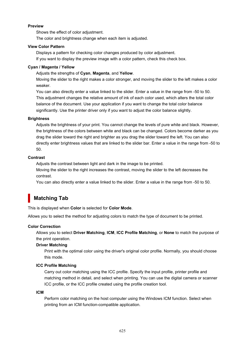 Matching tab | Canon imagePROGRAF TA-20 MFP 24" Large Format Printer with L24ei Scanner and Stand Kit User Manual | Page 625 / 926