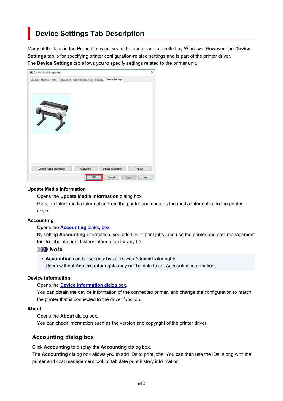 Device settings tab description | Canon imagePROGRAF TA-20 MFP 24" Large Format Printer with L24ei Scanner and Stand Kit User Manual | Page 642 / 926