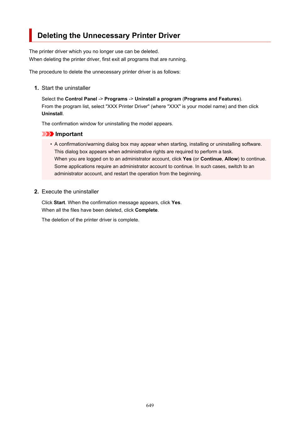 Deleting the unnecessary printer driver | Canon imagePROGRAF TA-20 MFP 24" Large Format Printer with L24ei Scanner and Stand Kit User Manual | Page 649 / 926