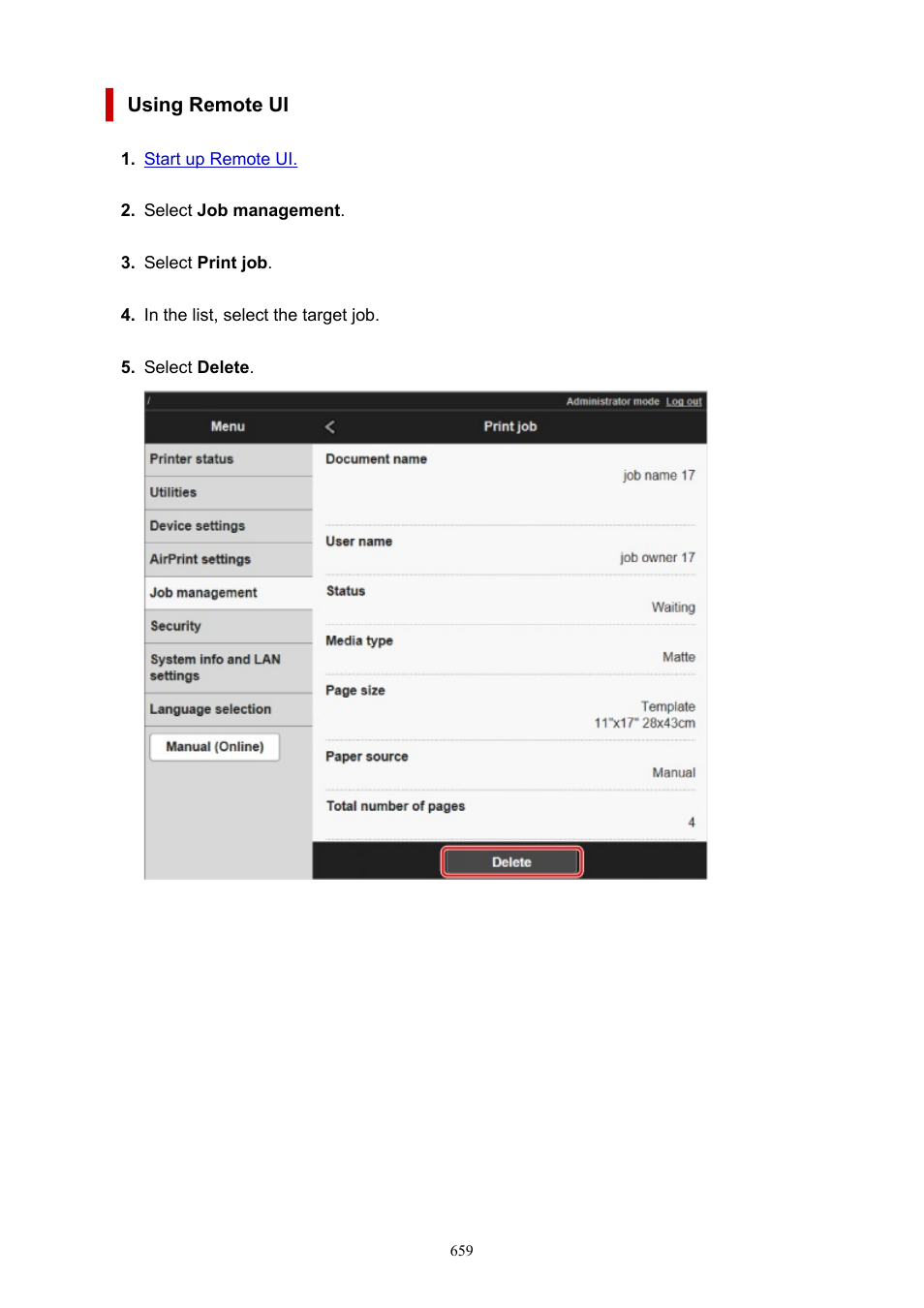 Using remote ui | Canon imagePROGRAF TA-20 MFP 24" Large Format Printer with L24ei Scanner and Stand Kit User Manual | Page 659 / 926