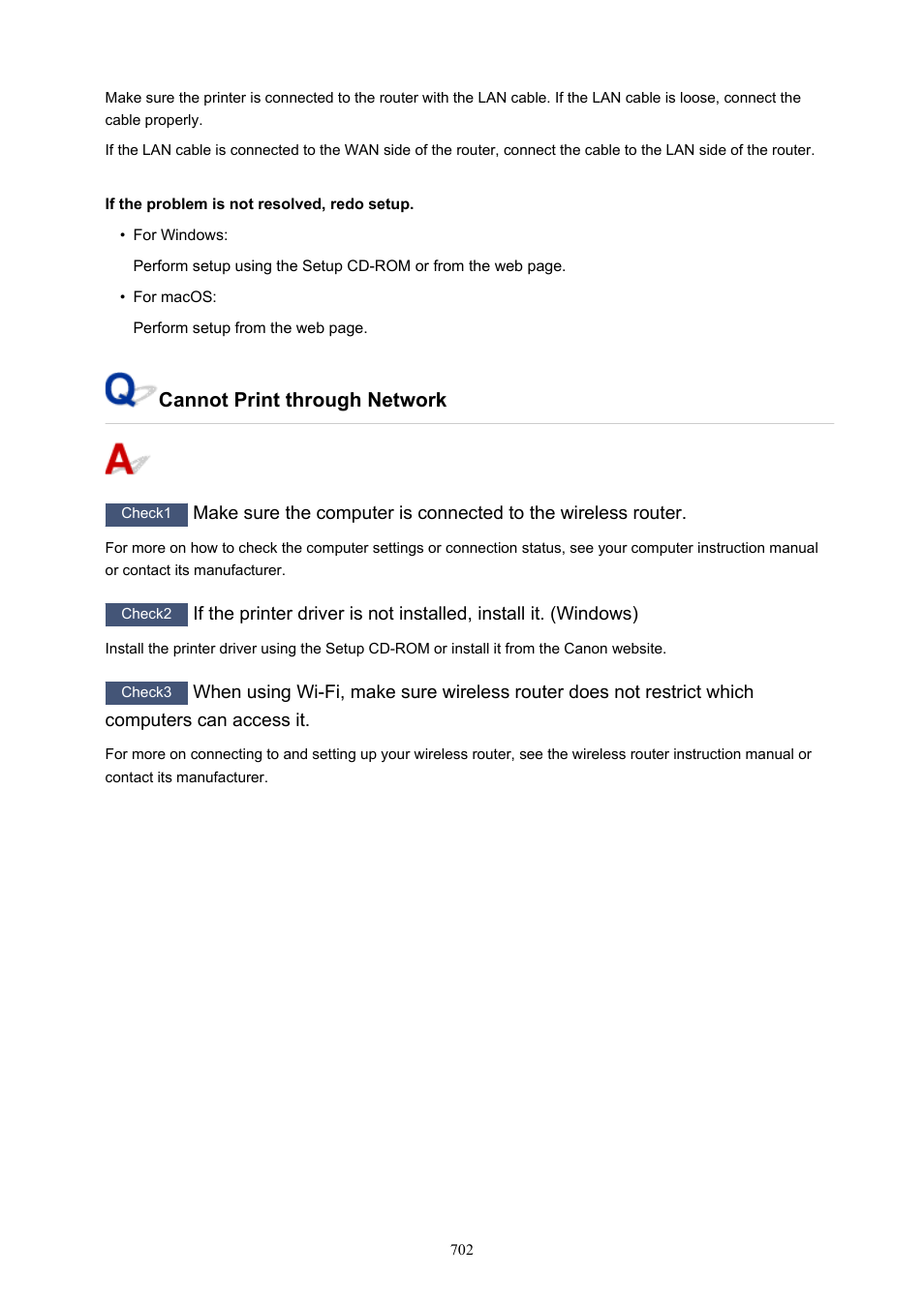 Cannot print through network | Canon imagePROGRAF TA-20 MFP 24" Large Format Printer with L24ei Scanner and Stand Kit User Manual | Page 702 / 926