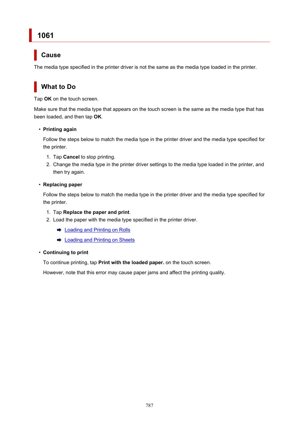 Cause, What to do | Canon imagePROGRAF TA-20 MFP 24" Large Format Printer with L24ei Scanner and Stand Kit User Manual | Page 787 / 926