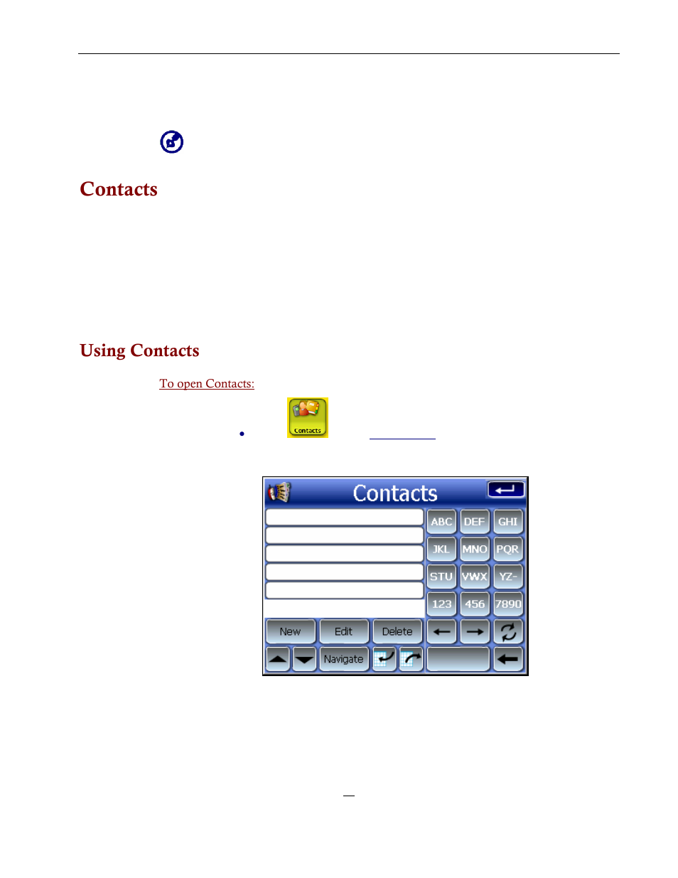 Contacts, Using contacts | Directed Electronics NAV350 User Manual | Page 28 / 71