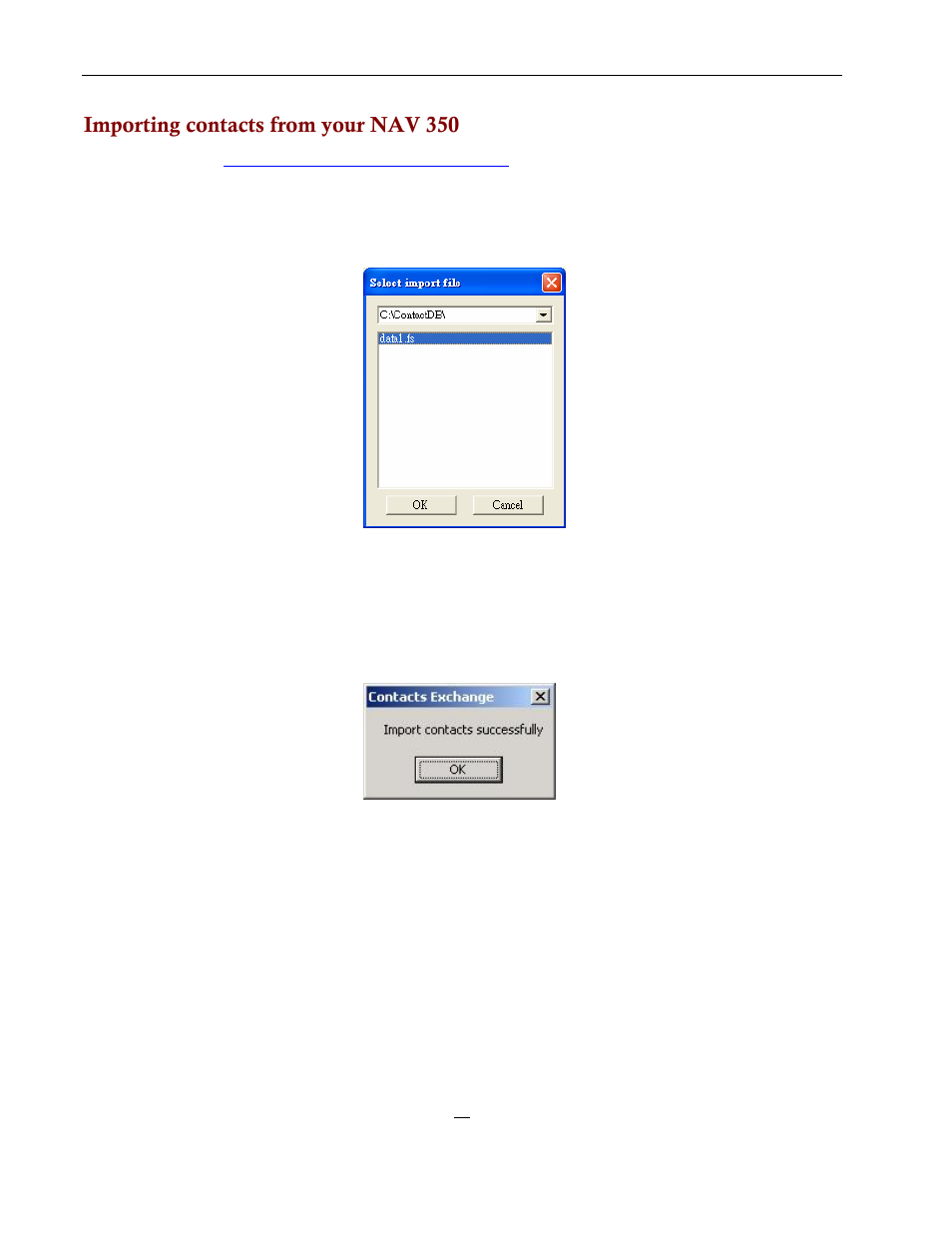 Importing contacts from your nav 350 | Directed Electronics NAV350 User Manual | Page 35 / 71