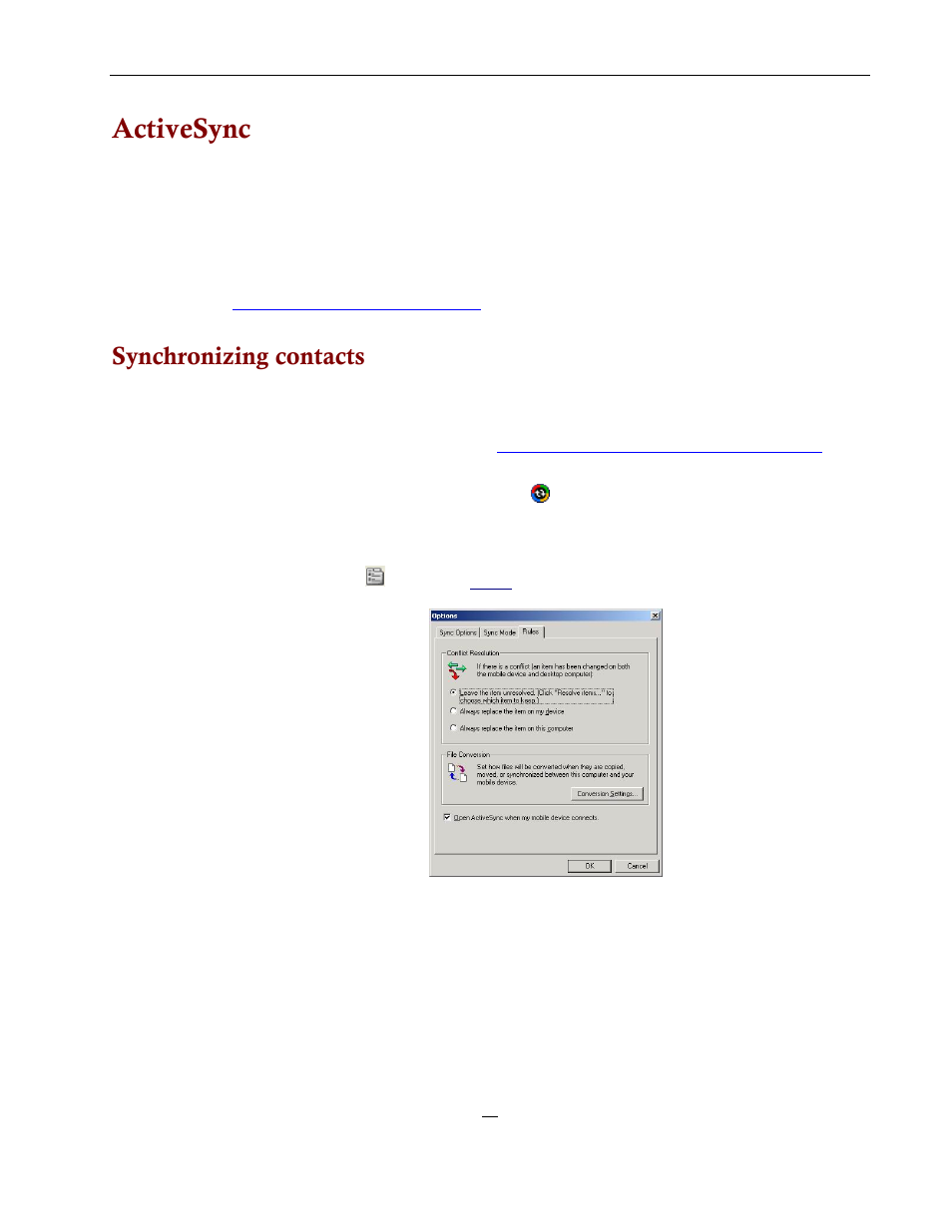 Activesync, Synchronizing contacts | Directed Electronics NAV350 User Manual | Page 36 / 71