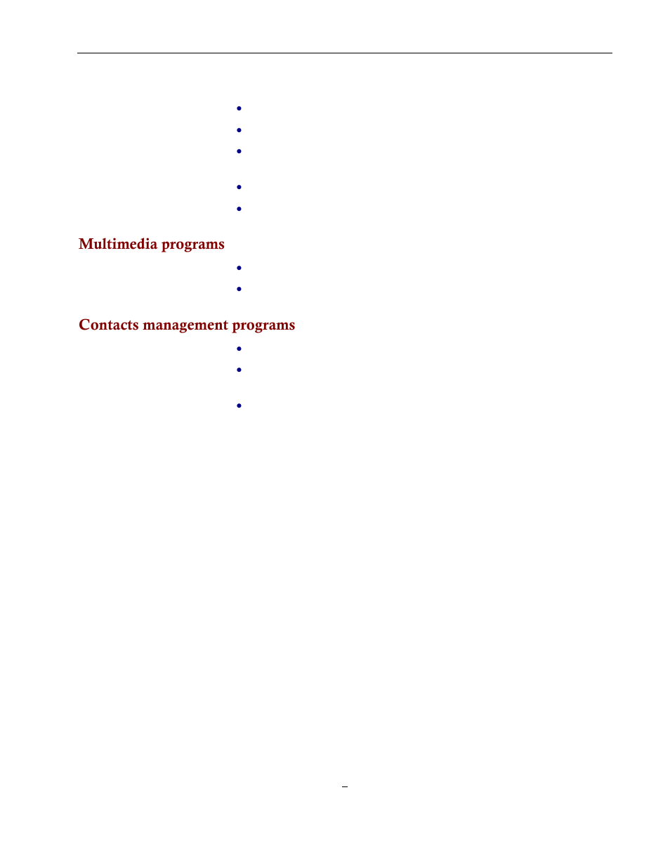 Multimedia programs, Contacts management programs | Directed Electronics NAV350 User Manual | Page 4 / 71