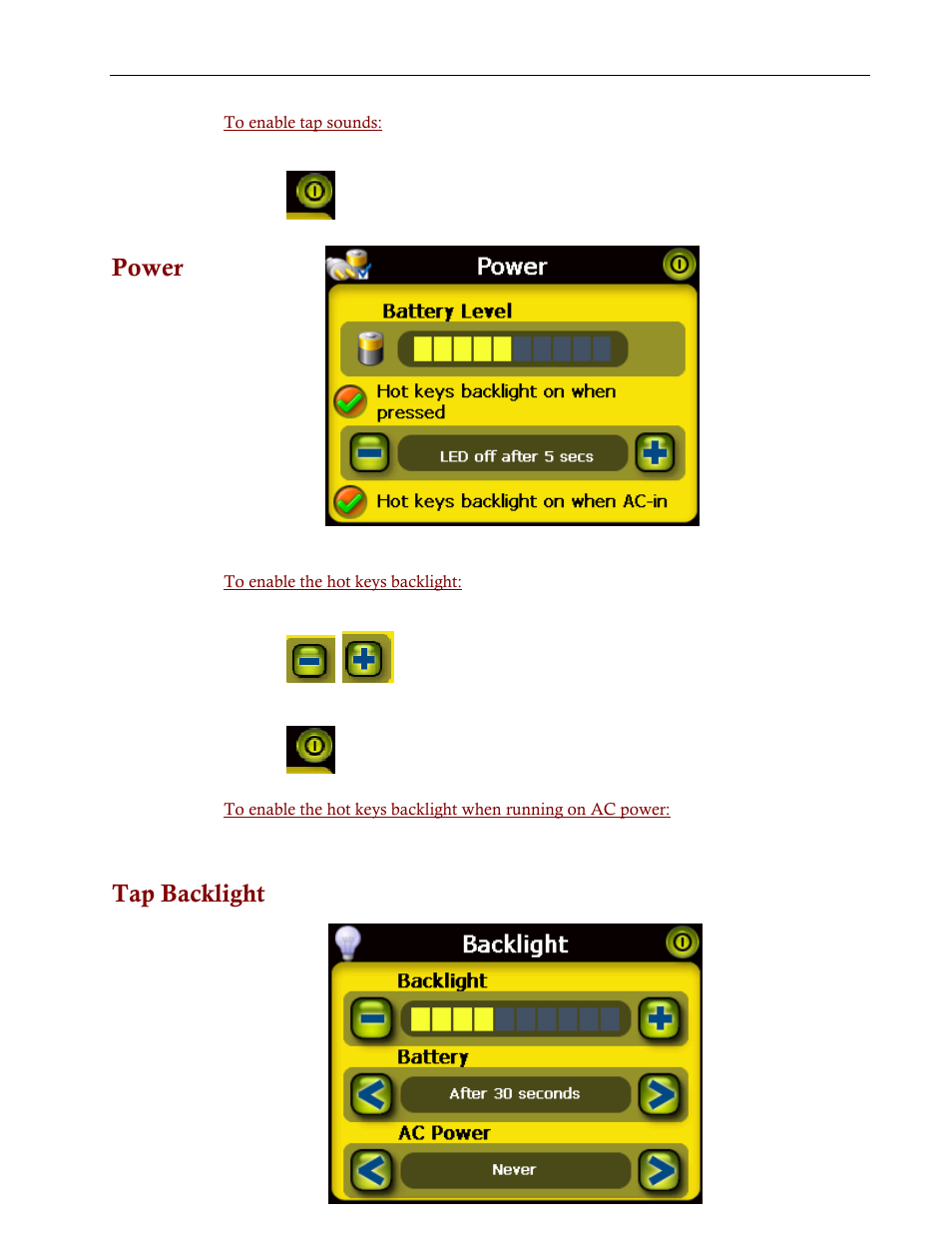 Power, Tap backlight | Directed Electronics NAV350 User Manual | Page 48 / 71