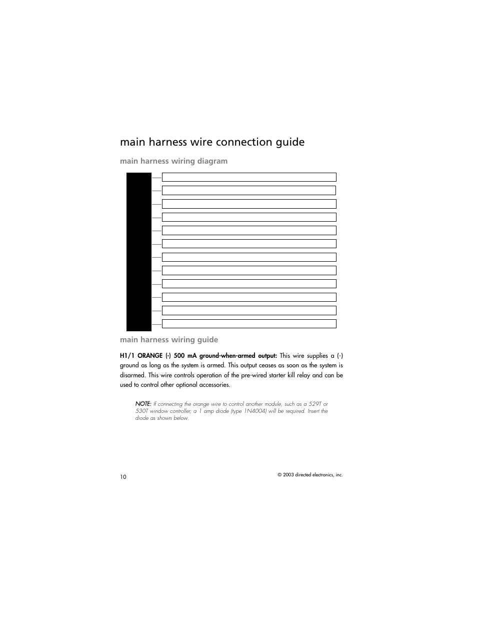 Main harness wire connection guide, Main harness wiring diagram, Main harness wiring guide | Directed Electronics AM1 User Manual | Page 12 / 36