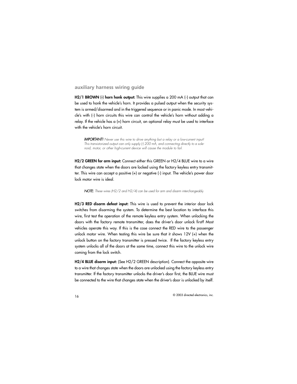 Auxiliary harness wiring guide | Directed Electronics AM1 User Manual | Page 18 / 36