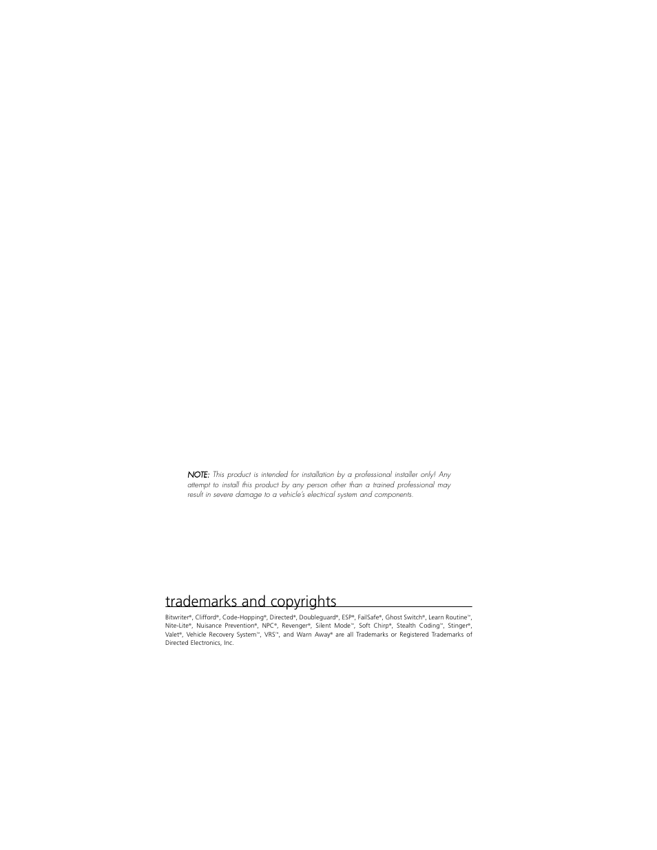 Trademarks and copyrights | Directed Electronics AM1 User Manual | Page 2 / 36