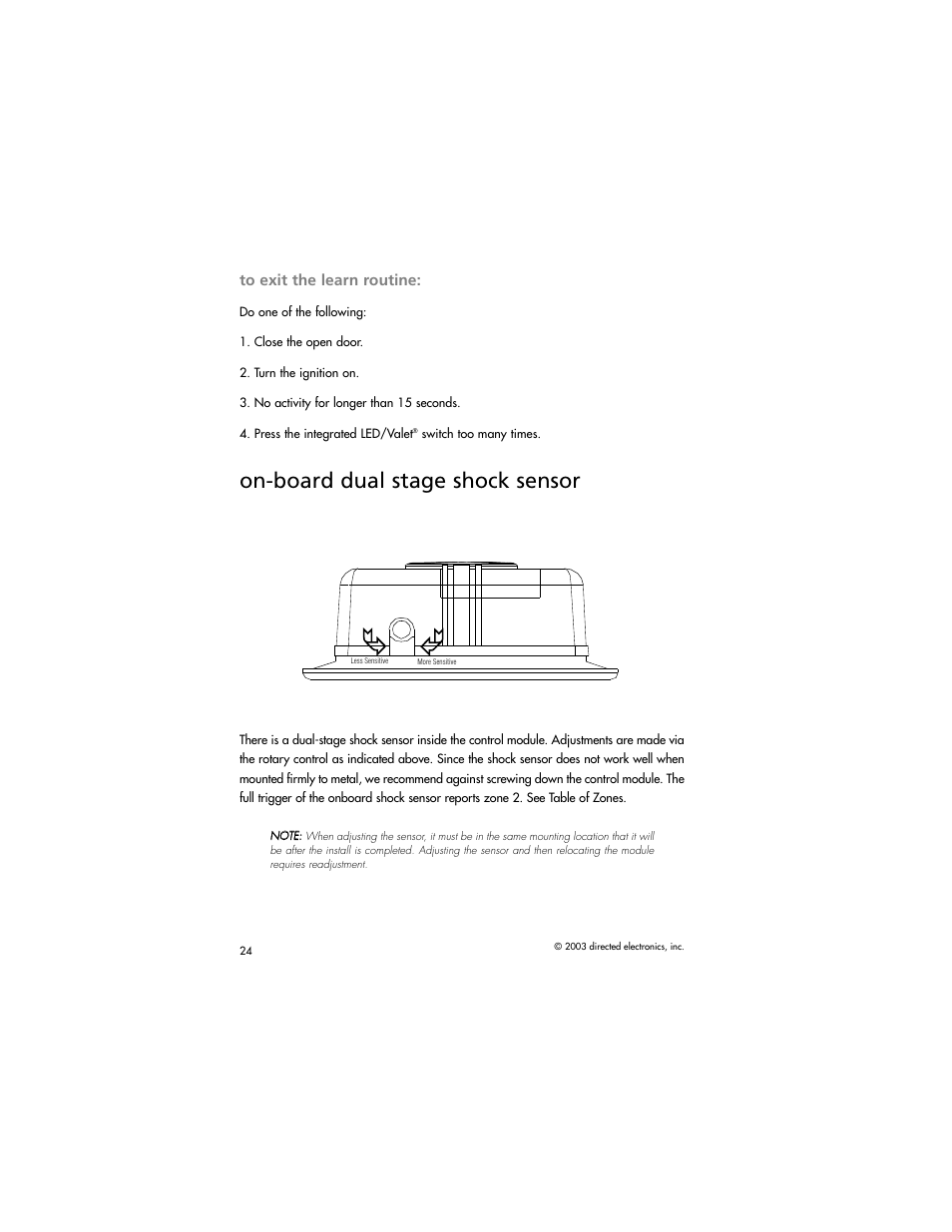 On-board dual stage shock sensor | Directed Electronics AM1 User Manual | Page 26 / 36