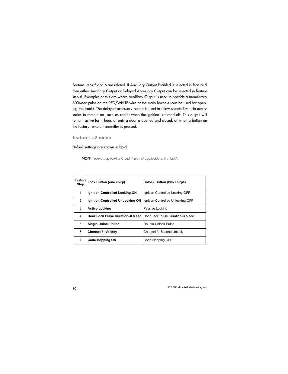 Features #2 menu | Directed Electronics AM1 User Manual | Page 32 / 36