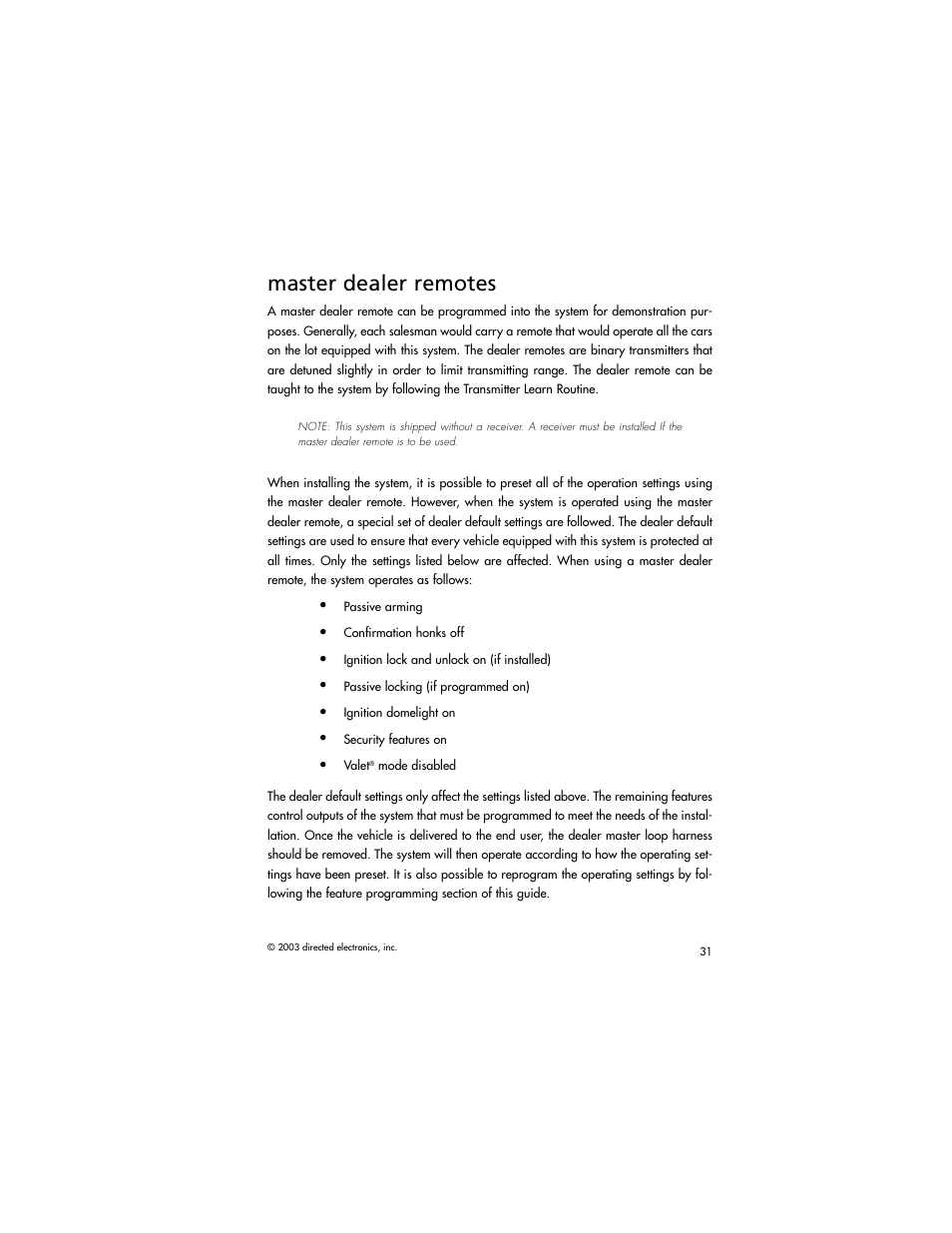 Master dealer remotes | Directed Electronics AM1 User Manual | Page 33 / 36
