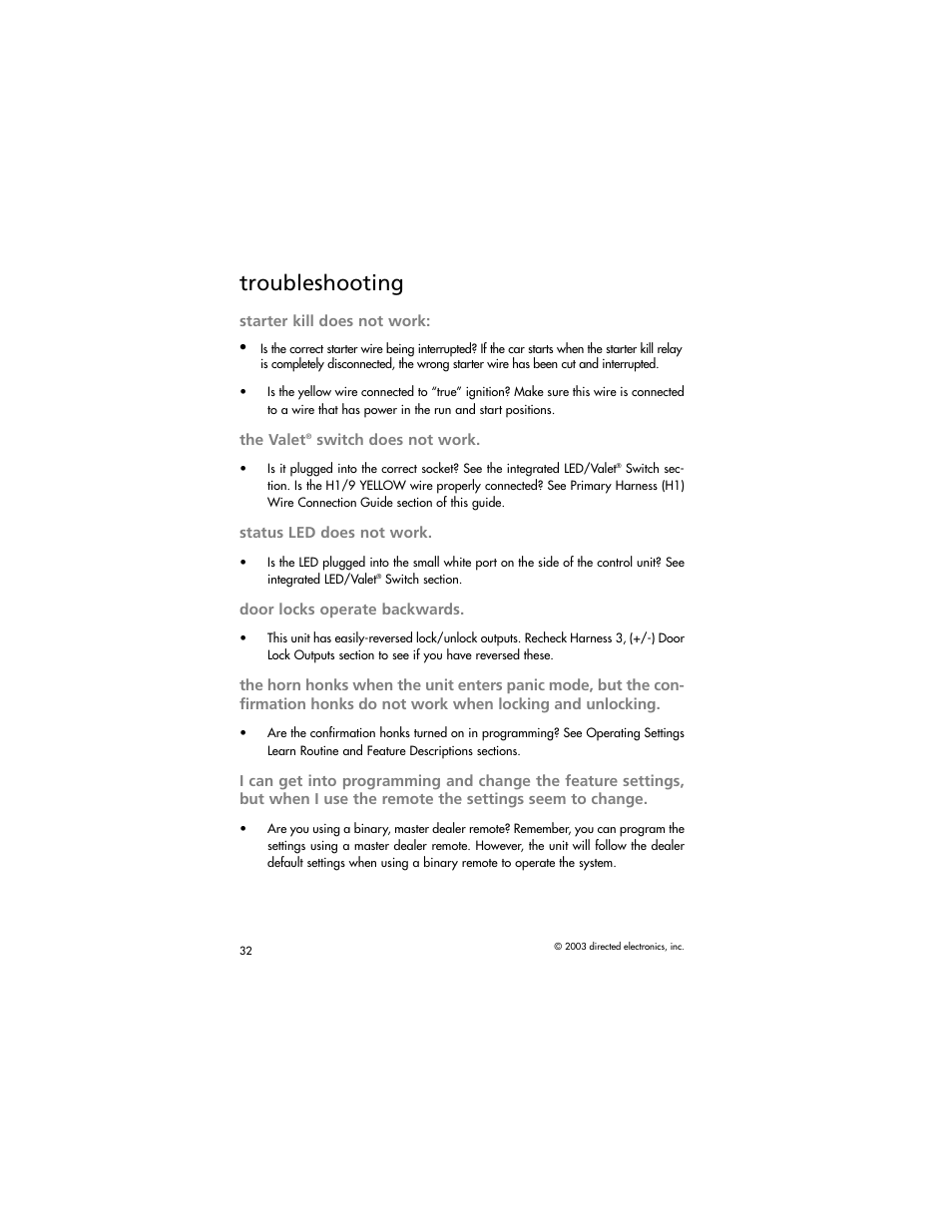 Troubleshooting | Directed Electronics AM1 User Manual | Page 34 / 36