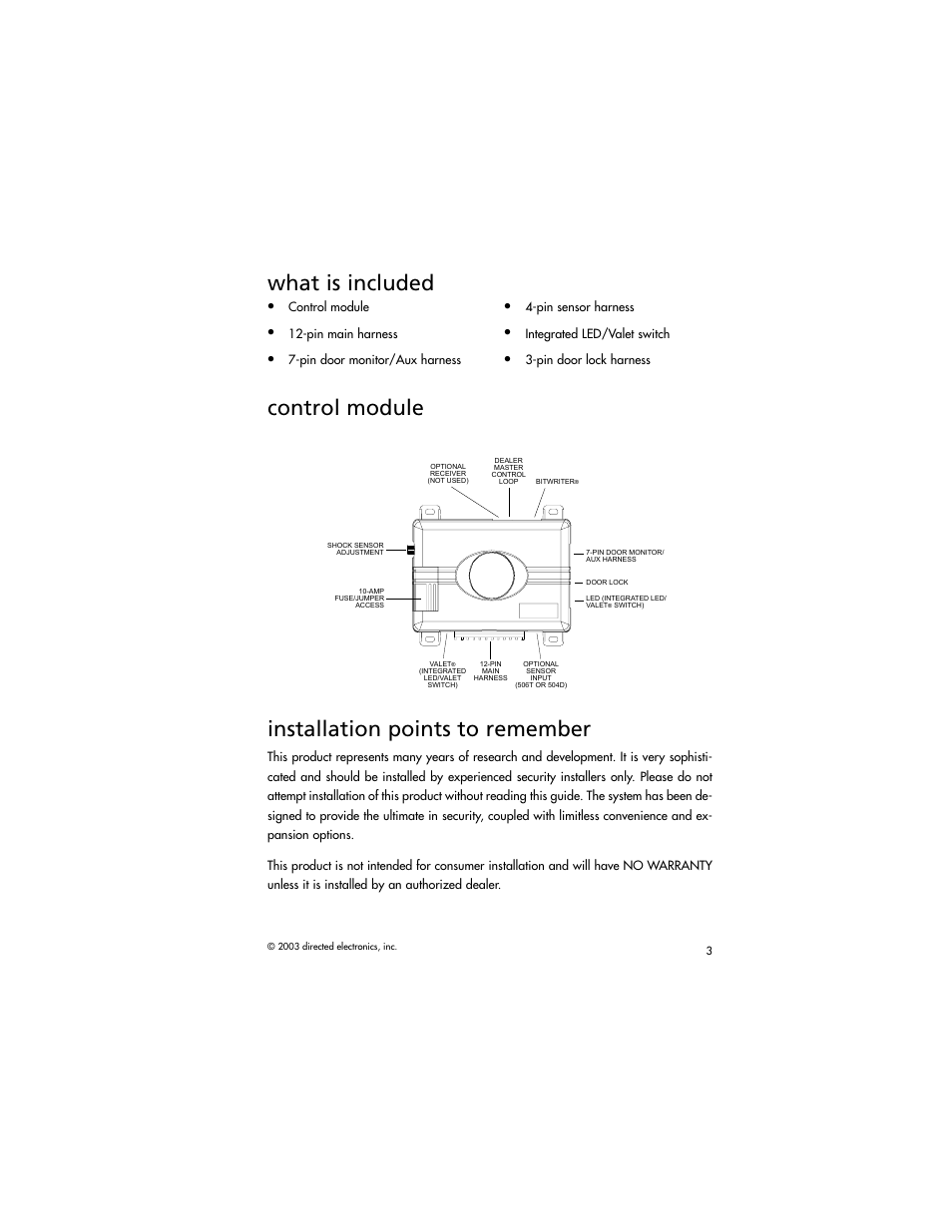 What is included, Control module installation points to remember | Directed Electronics AM1 User Manual | Page 5 / 36