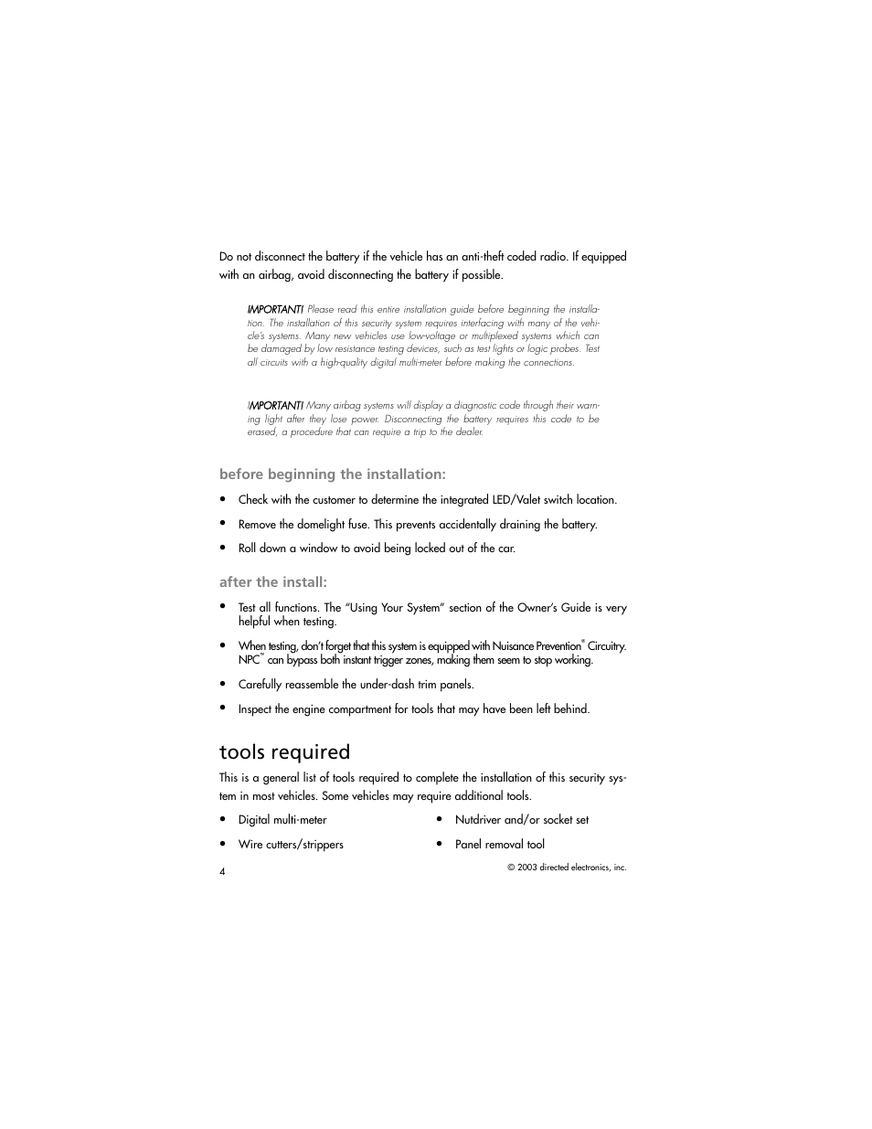 Tools required, Before beginning the installation, After the install | Directed Electronics AM1 User Manual | Page 6 / 36