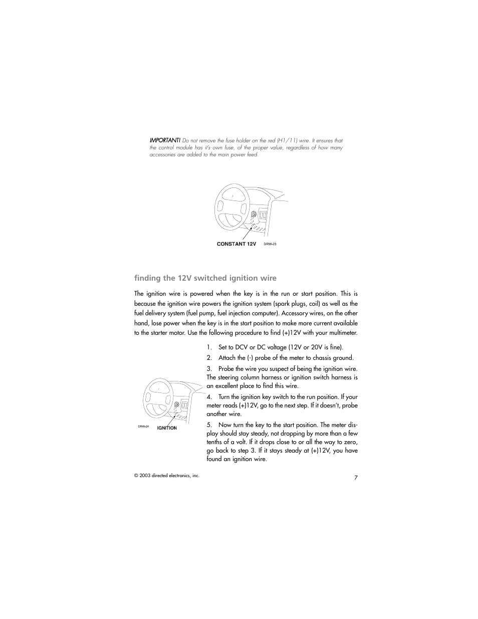 Finding the 12v switched ignition wire | Directed Electronics AM1 User Manual | Page 9 / 36