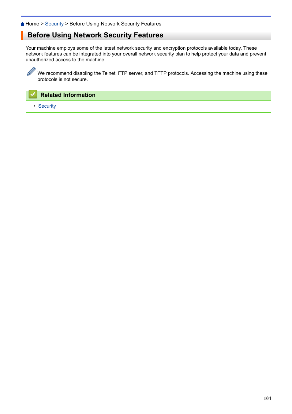 Before using network security features | Brother HLL9410CDN Enterprise Color Laser Printer User Manual | Page 109 / 334