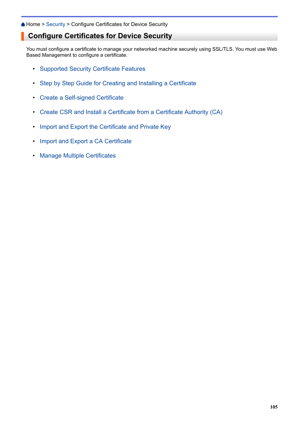 Configure certificates for device security | Brother HLL9410CDN Enterprise Color Laser Printer User Manual | Page 110 / 334