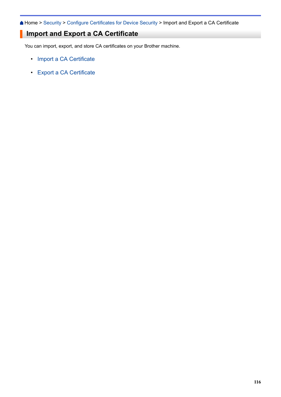 Import and export a ca certificate | Brother HLL9410CDN Enterprise Color Laser Printer User Manual | Page 121 / 334