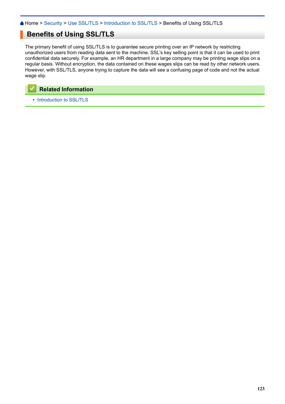 Benefits of using ssl/tls | Brother HLL9410CDN Enterprise Color Laser Printer User Manual | Page 128 / 334