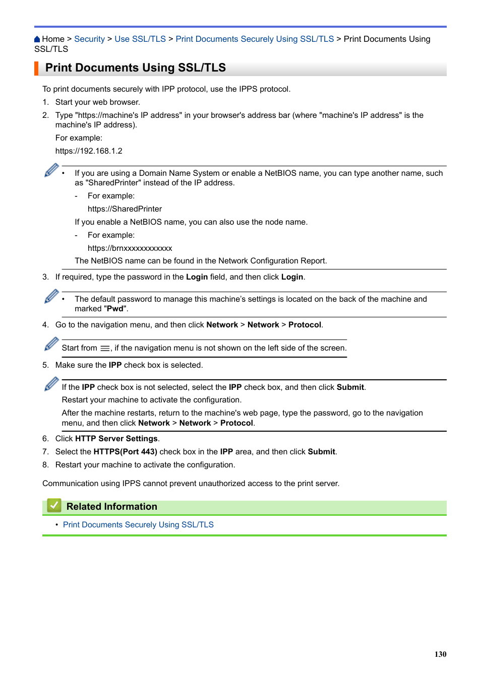 Print documents using ssl/tls | Brother HLL9410CDN Enterprise Color Laser Printer User Manual | Page 135 / 334