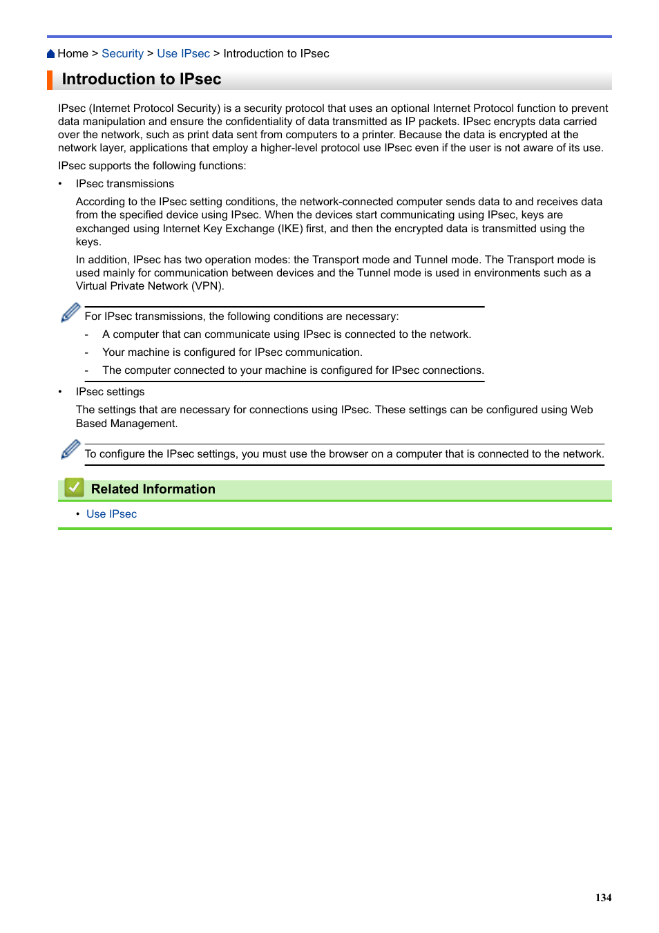 Introduction to ipsec | Brother HLL9410CDN Enterprise Color Laser Printer User Manual | Page 139 / 334