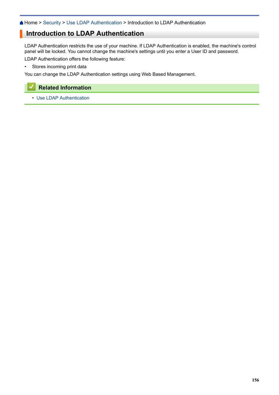 Introduction to ldap authentication | Brother HLL9410CDN Enterprise Color Laser Printer User Manual | Page 161 / 334