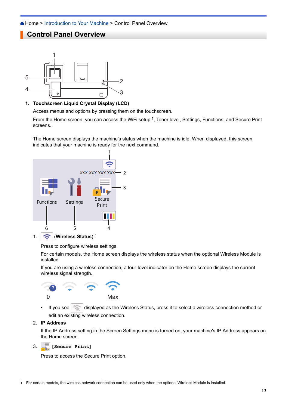 Control panel overview, 0max | Brother HLL9410CDN Enterprise Color Laser Printer User Manual | Page 17 / 334