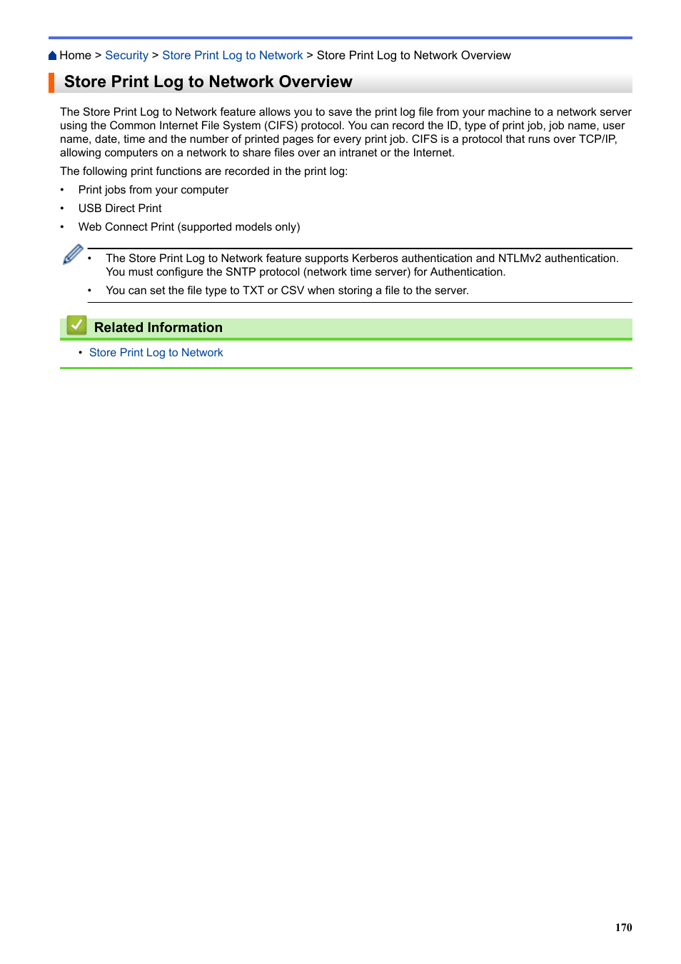 Store print log to network overview | Brother HLL9410CDN Enterprise Color Laser Printer User Manual | Page 175 / 334