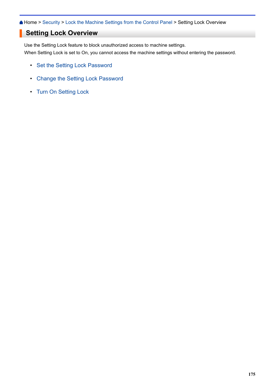 Setting lock overview | Brother HLL9410CDN Enterprise Color Laser Printer User Manual | Page 180 / 334