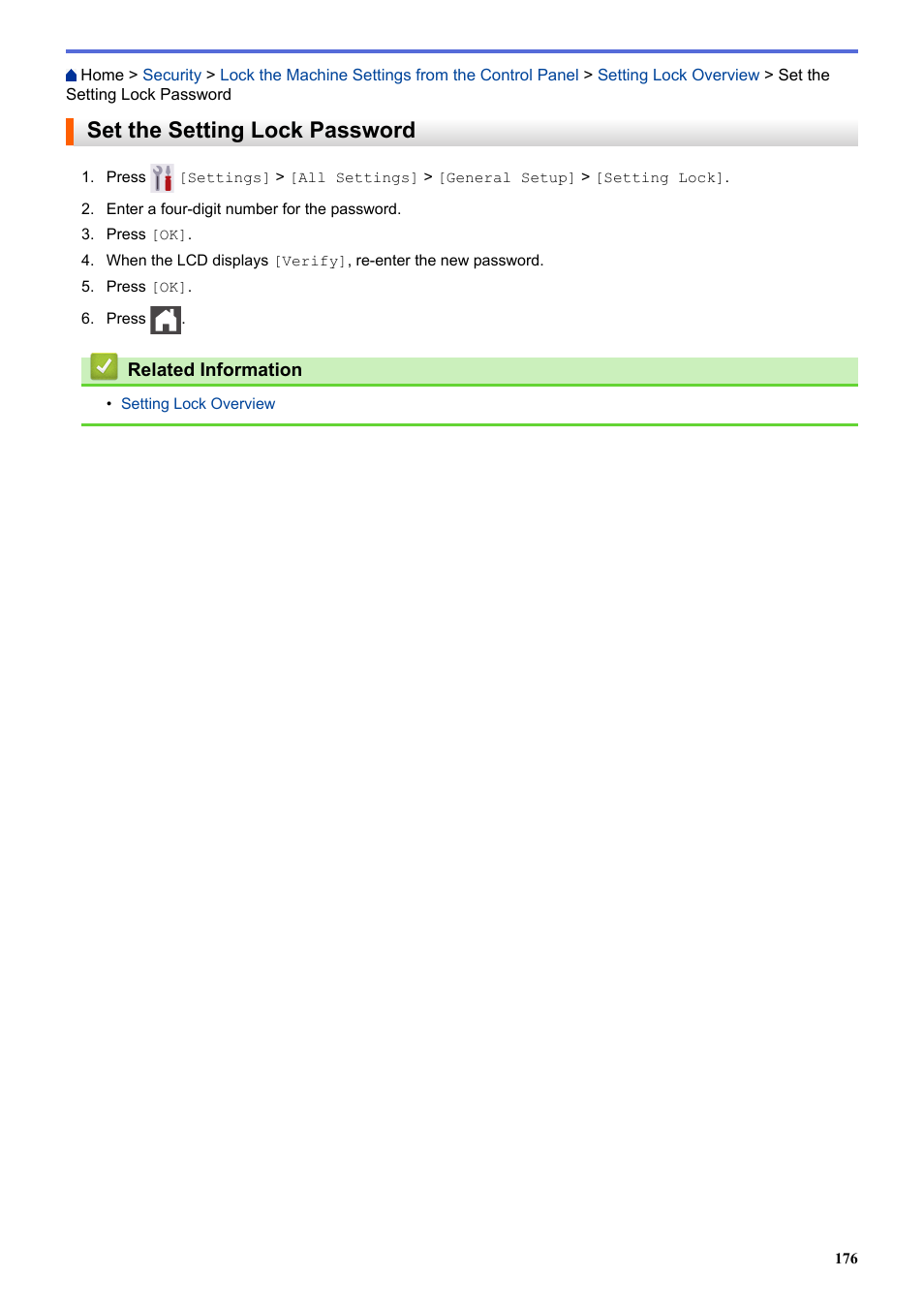 Set the setting lock password | Brother HLL9410CDN Enterprise Color Laser Printer User Manual | Page 181 / 334