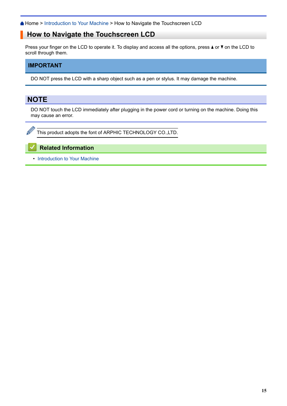 How to navigate the touchscreen lcd | Brother HLL9410CDN Enterprise Color Laser Printer User Manual | Page 20 / 334