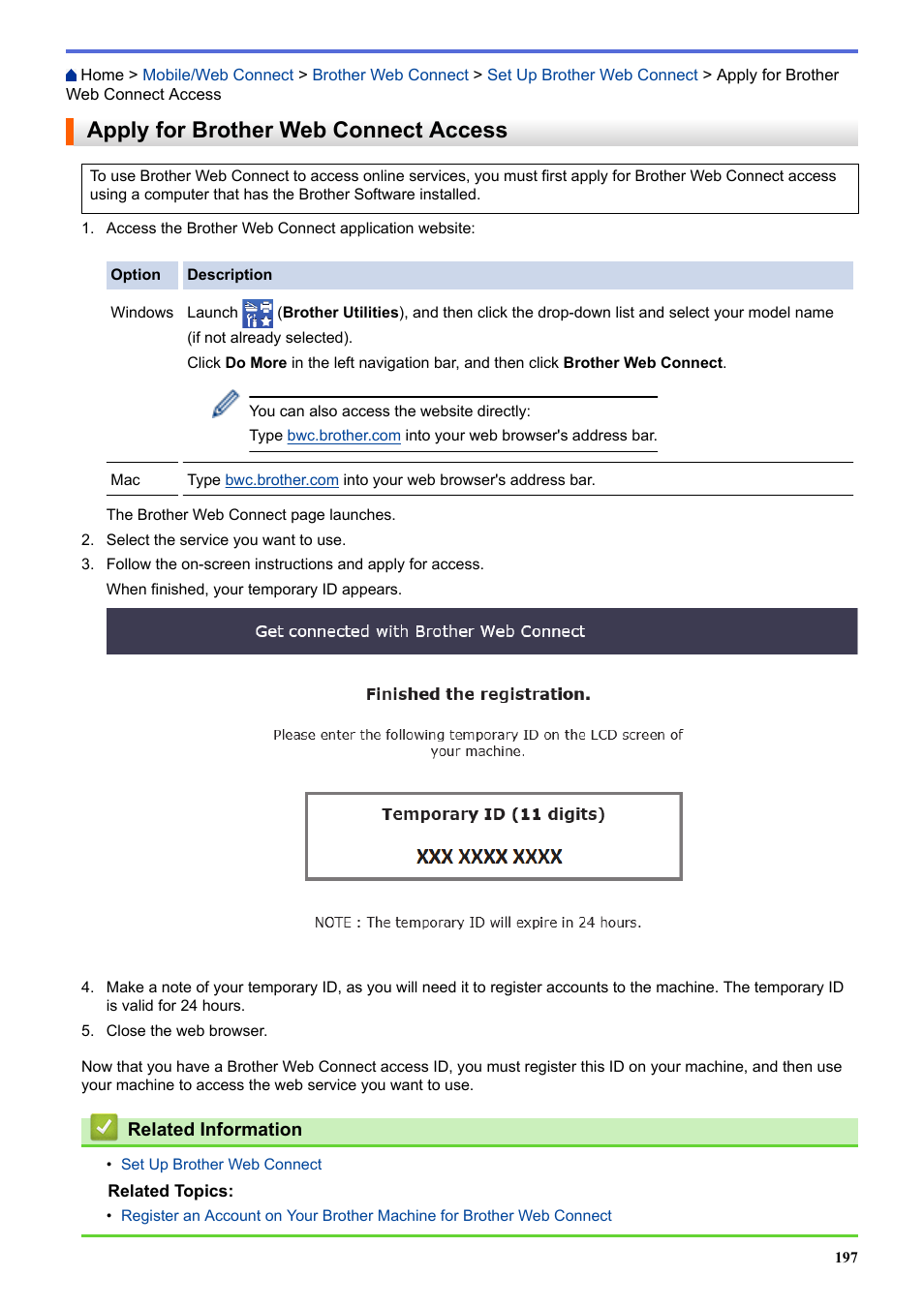 Apply for brother web connect access | Brother HLL9410CDN Enterprise Color Laser Printer User Manual | Page 202 / 334