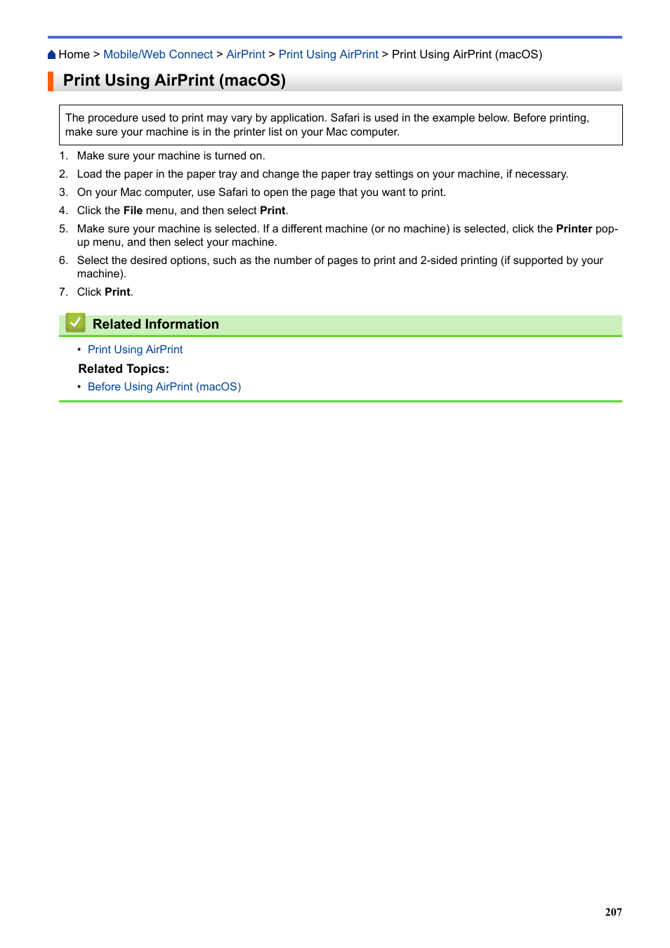 Print using airprint (macos) | Brother HLL9410CDN Enterprise Color Laser Printer User Manual | Page 212 / 334