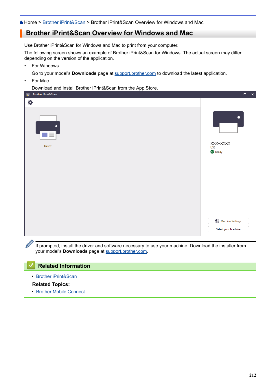 Brother iprint&scan overview for windows and mac | Brother HLL9410CDN Enterprise Color Laser Printer User Manual | Page 217 / 334