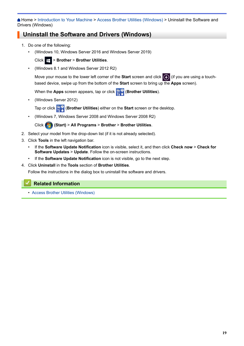 Uninstall the software and drivers (windows) | Brother HLL9410CDN Enterprise Color Laser Printer User Manual | Page 24 / 334