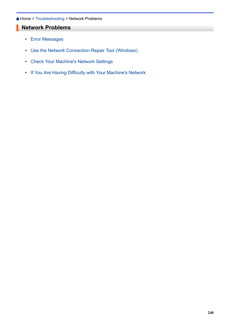 Network problems | Brother HLL9410CDN Enterprise Color Laser Printer User Manual | Page 245 / 334