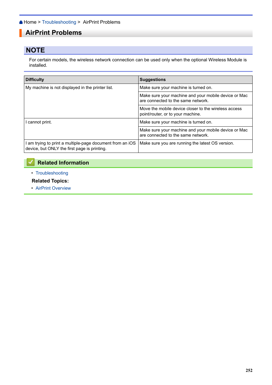 Airprint problems | Brother HLL9410CDN Enterprise Color Laser Printer User Manual | Page 257 / 334