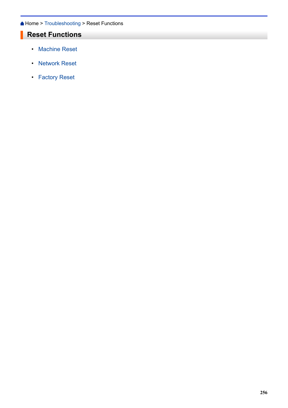 Reset functions | Brother HLL9410CDN Enterprise Color Laser Printer User Manual | Page 261 / 334