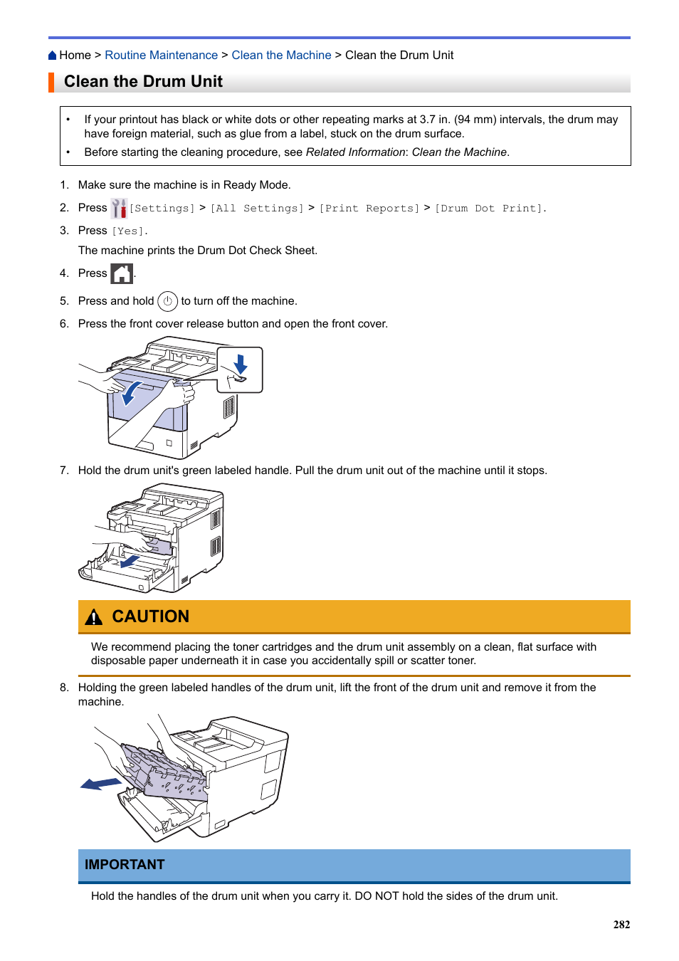 Clean the drum unit, Caution | Brother HLL9410CDN Enterprise Color Laser Printer User Manual | Page 287 / 334