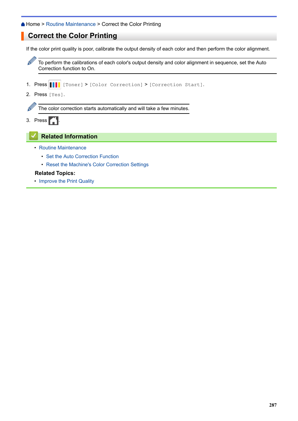 Correct the color printing | Brother HLL9410CDN Enterprise Color Laser Printer User Manual | Page 292 / 334