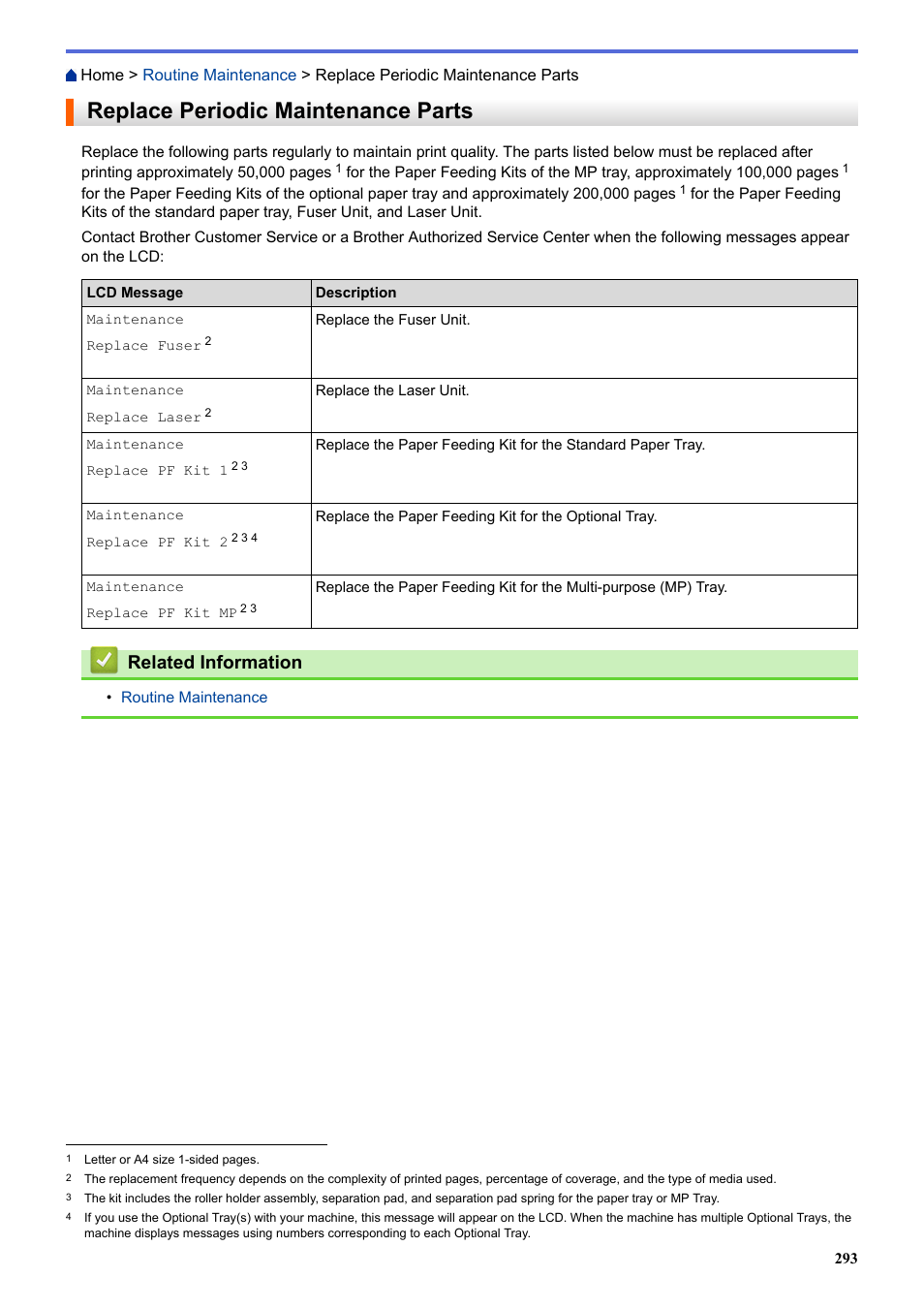 Replace periodic maintenance parts, Related information | Brother HLL9410CDN Enterprise Color Laser Printer User Manual | Page 298 / 334