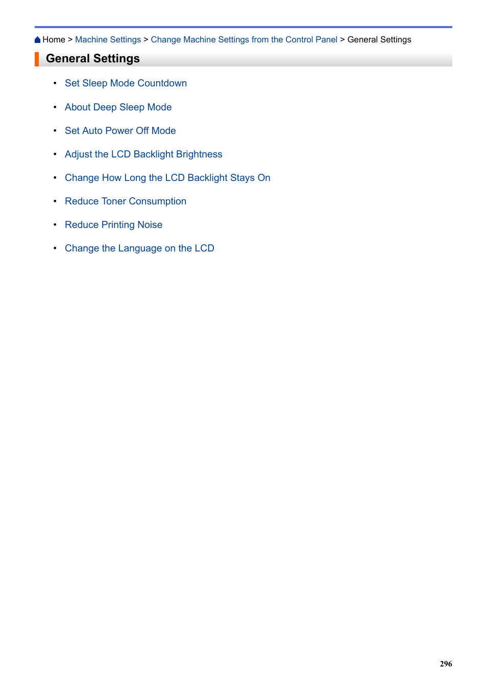 General settings | Brother HLL9410CDN Enterprise Color Laser Printer User Manual | Page 301 / 334