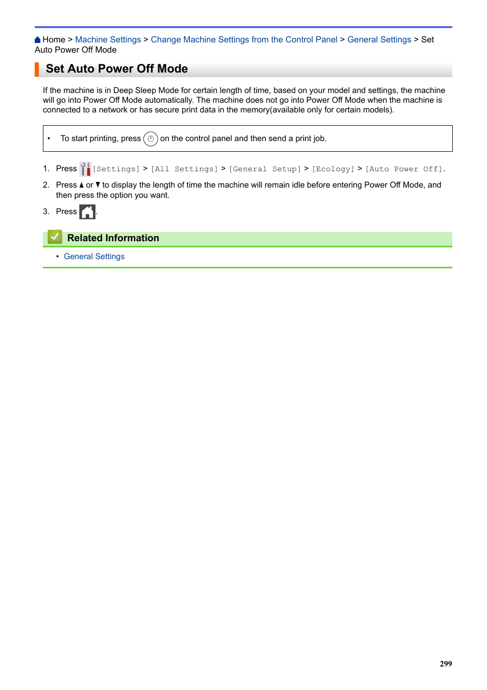 Set auto power off mode | Brother HLL9410CDN Enterprise Color Laser Printer User Manual | Page 304 / 334