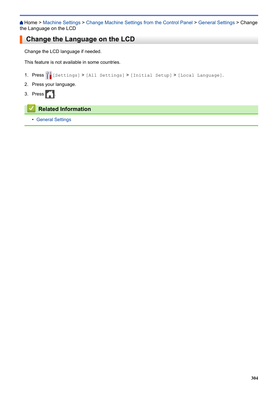 Change the language on the lcd | Brother HLL9410CDN Enterprise Color Laser Printer User Manual | Page 309 / 334