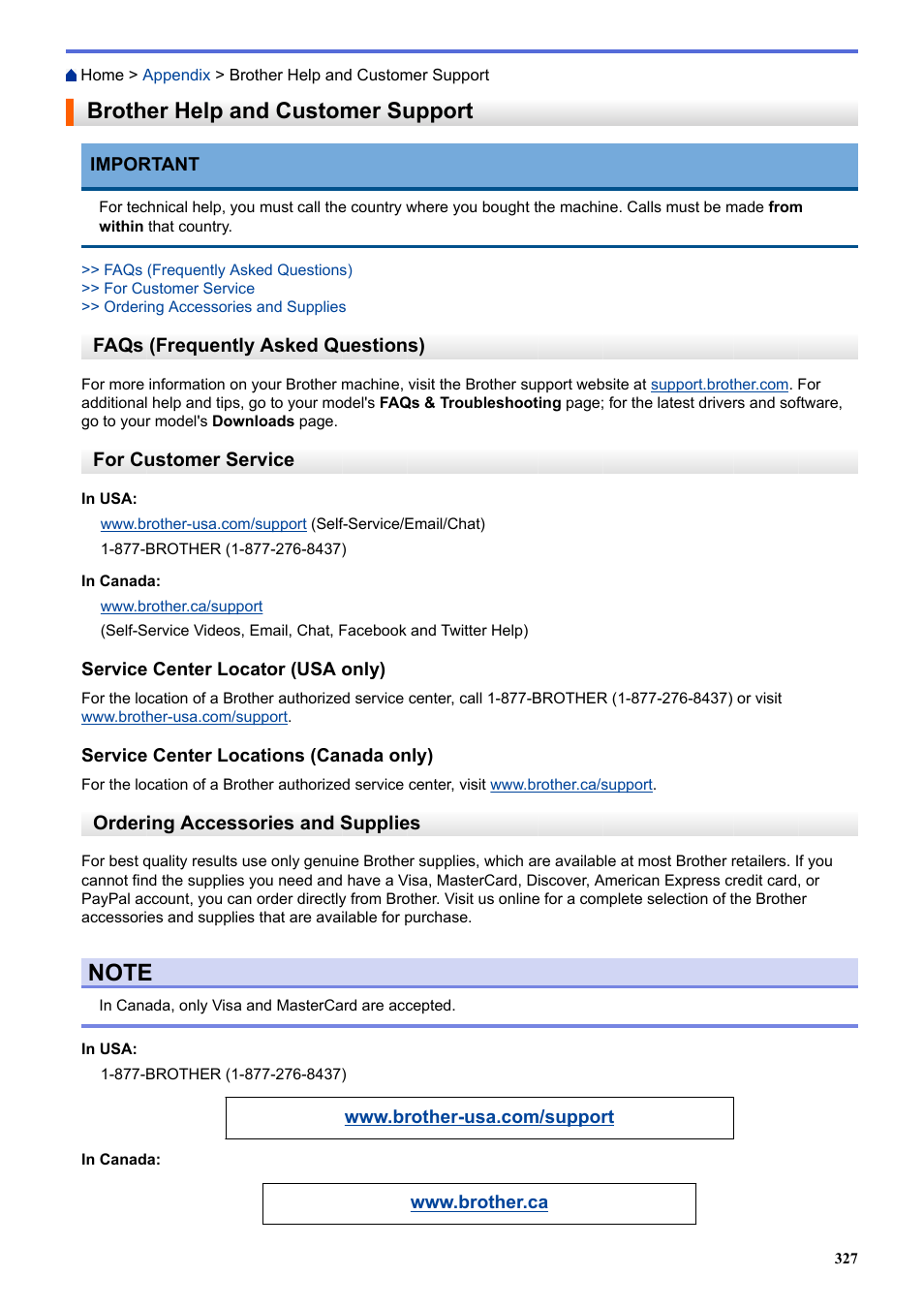 Brother help and customer support | Brother HLL9410CDN Enterprise Color Laser Printer User Manual | Page 332 / 334