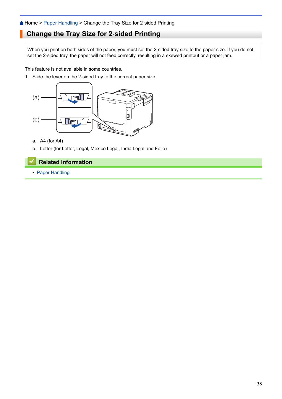 Change the tray size for 2‑sided printing, Change the tray size for 2, Sided printing | Change the tray size for 2 ‑ sided printing | Brother HLL9410CDN Enterprise Color Laser Printer User Manual | Page 43 / 334