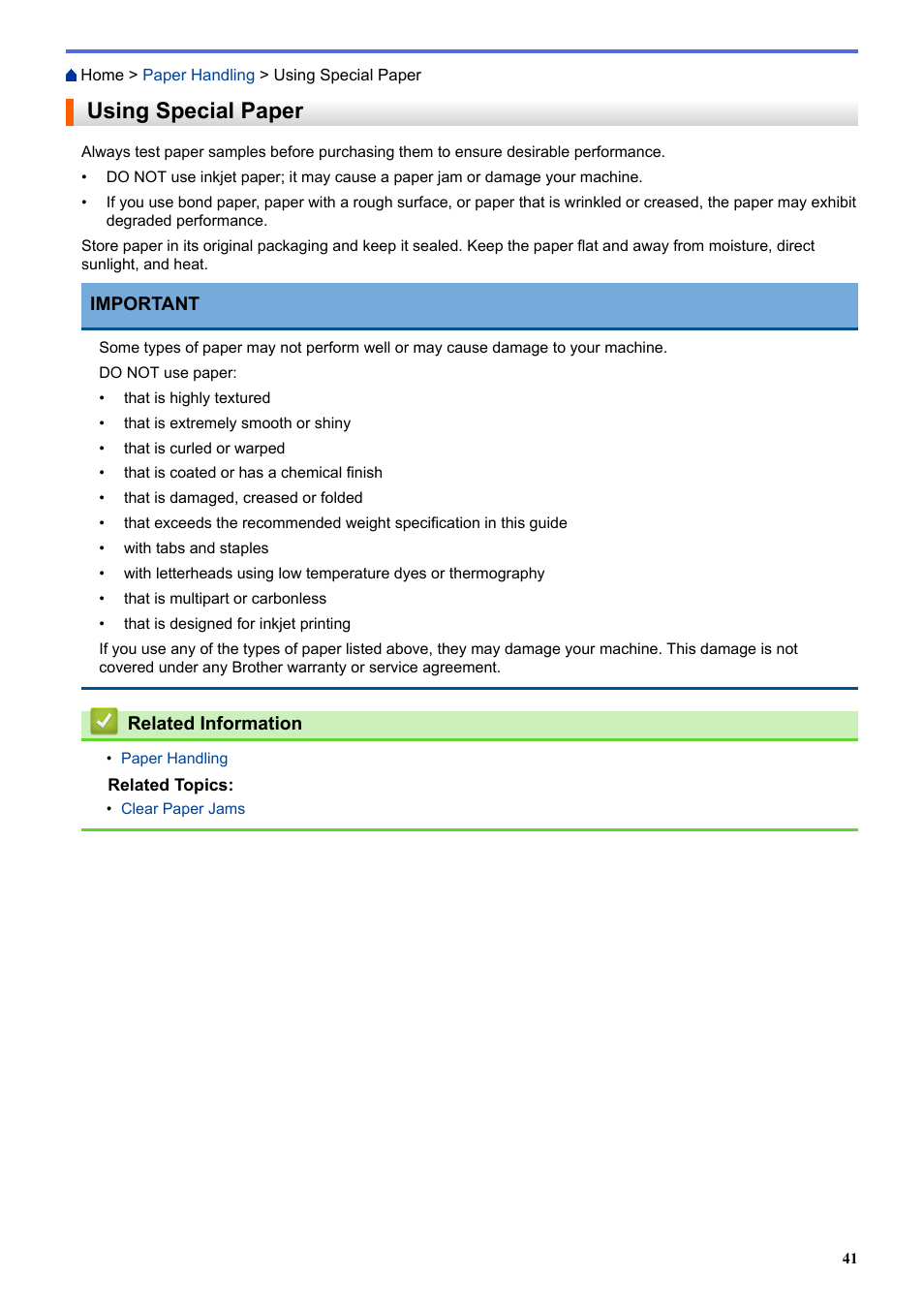 Using special paper | Brother HLL9410CDN Enterprise Color Laser Printer User Manual | Page 46 / 334